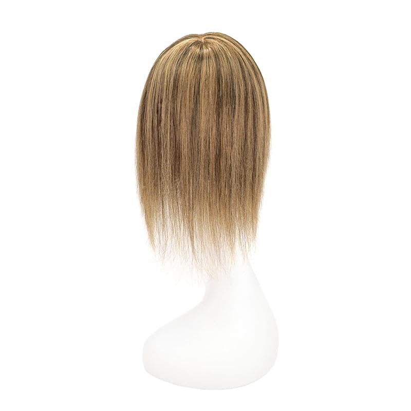 Caramel Highlights Human Hair Topper With Bangs For Women Thinning Crown 7*13cm Base E-LITCHI Hair