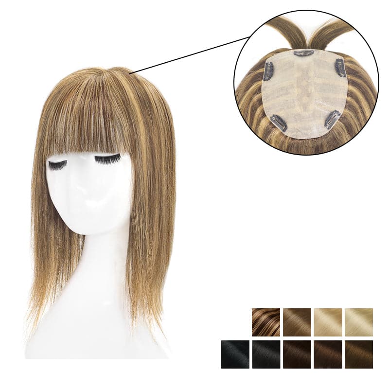 Human Hair Topper With Bangs 15*16cm Base All Shades E-LITCHI