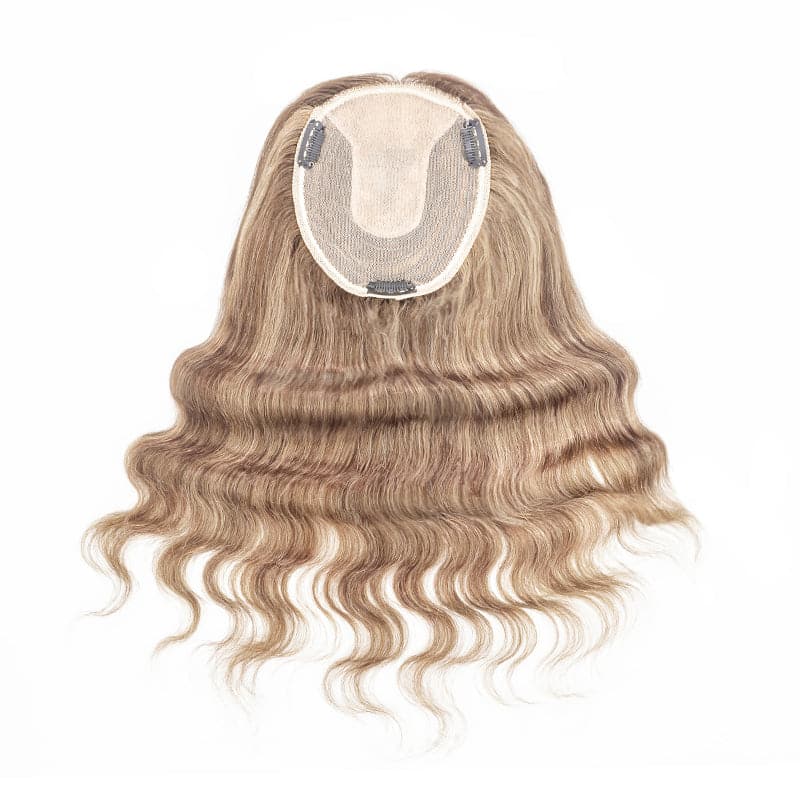 Caramel Highlights Topper | Straight Silk Base Topper | E-LITCHI Hair