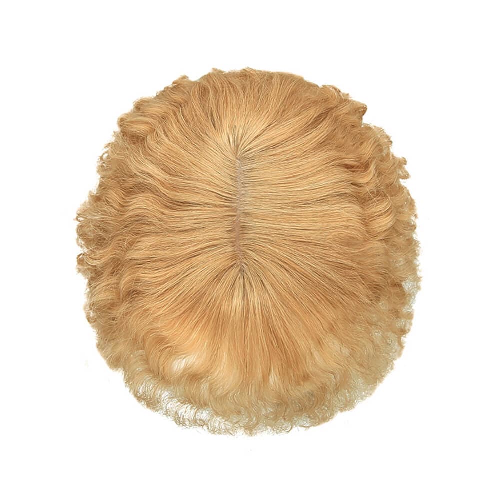 Susan ︳Curly Human Hair Topper With Bang For Thinning Crown 10*12cm Silk Base Dark Blonde