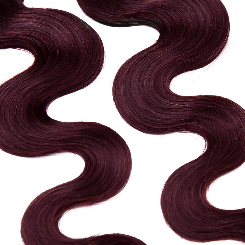 Seamless Tape Ins 20pcs Wine Red Wavy E-LITCHI