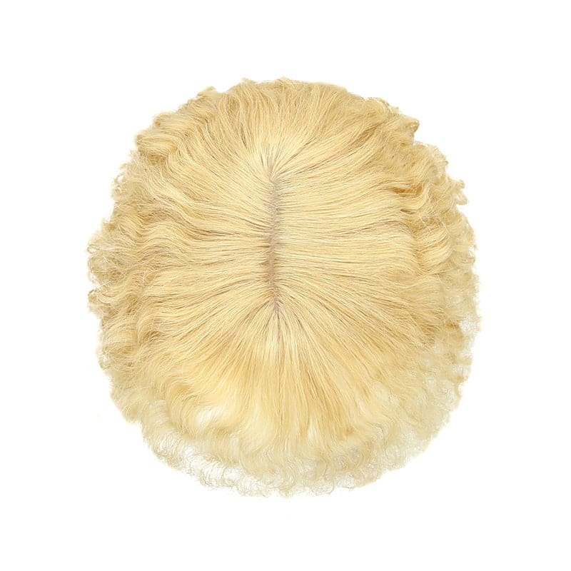 Susan ︳Curly Human Hair Topper With Bang For Thinning Crown 10*12cm Silk Base Bleach Blonde E-LITCHI® Hair