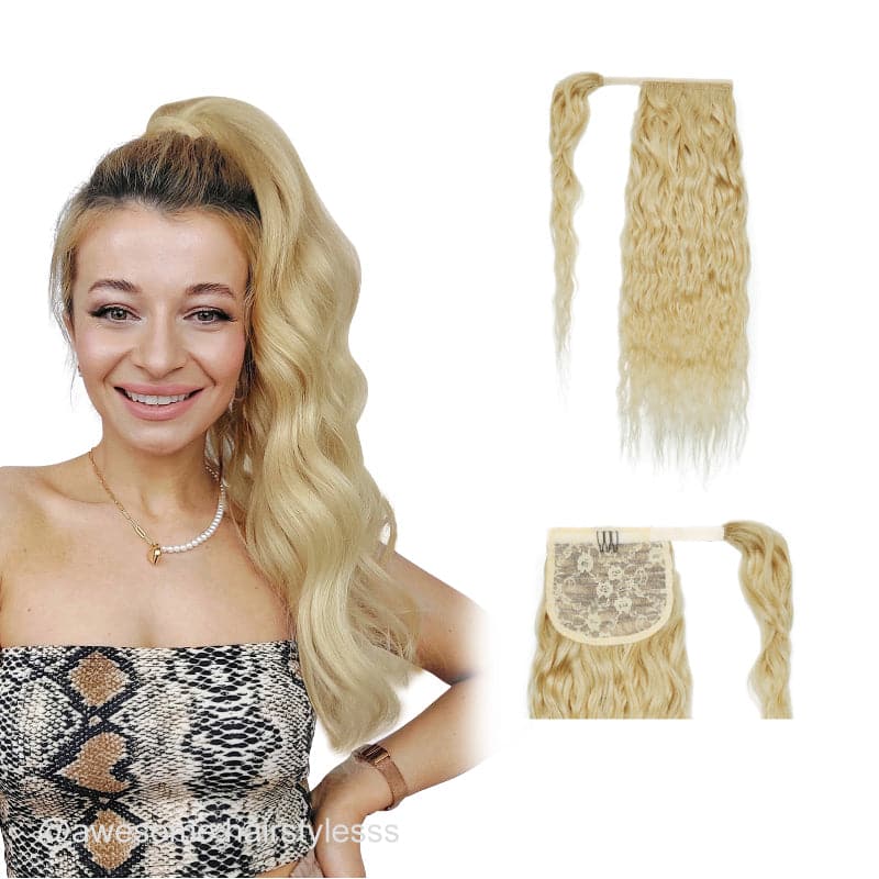 Curly Blonde Wrap Around Ponytail Human Hair Extensions E-LITCHI