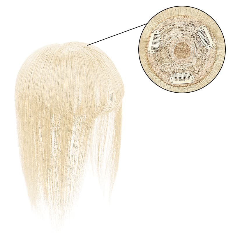 Platinum Blonde Human Hair Topper With Bang For Women Thinning Crown 10*10cm Base E-LITCHI