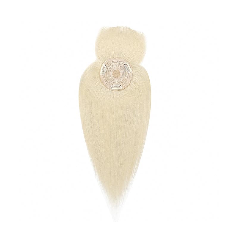 Platinum Blonde Human Hair Topper With Bang For Women Thinning Crown 10*10cm Base E-LITCHI