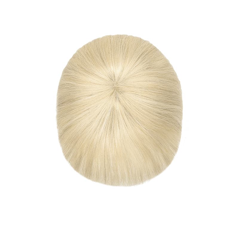Platinum Blonde Human Hair Topper With Bang For Women Thinning Crown 10*10cm Base E-LITCHI