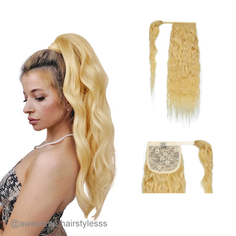 Curly Blonde Wrap Around Ponytail Human Hair Extensions E-LITCHI