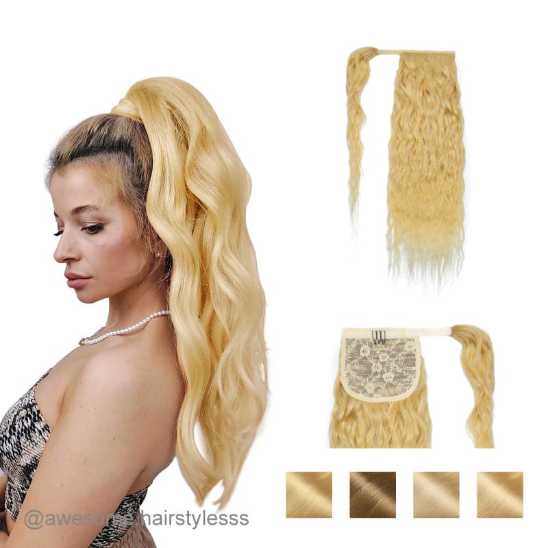 Curly Blonde Wrap Around Ponytail Human Hair Extensions E-LITCHI