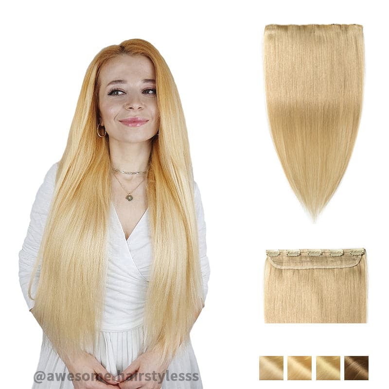 Blonde Clip In Human Hair Extensions Natural Straight Single Weft Light Volume E-LITCHI® Hair