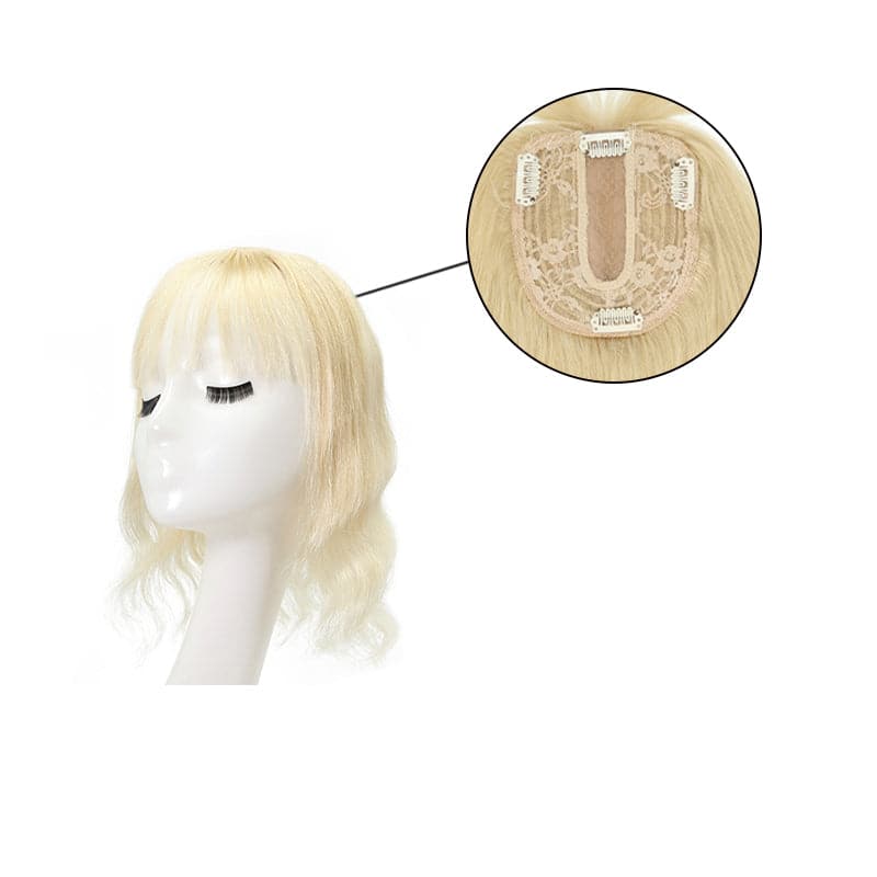 Susan ︳Wavy Human Hair Topper With Bangs For Thinning Crown 10*12cm Silk Base Platinum Blonde E-LITCHI® Hair
