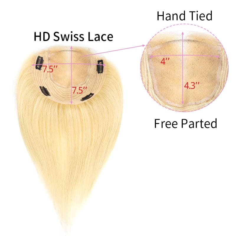 Lace Human Hair Topper 19*19cm Base For Hair Loss Bleach Blonde E-LITCHI Hair