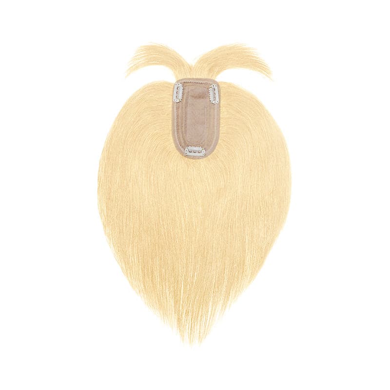 Bleach Blonde Human Hair Topper With Bangs For Women Thinning Crown 7*13cm Base E-LITCHI Hair