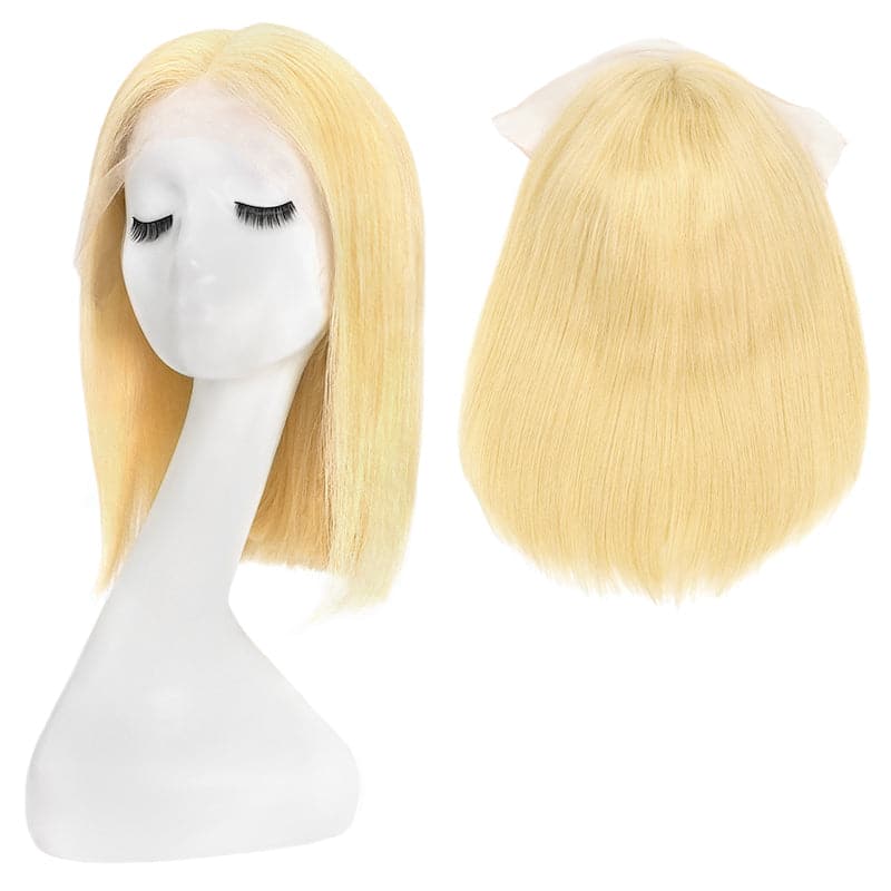 Lace Front 13x4 Human Hair Wigs Bob Straight Bleach Blonde Middle Parted E-LITCHI Hair