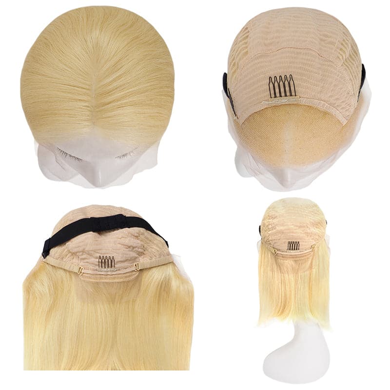 Lace Front 13x4 Human Hair Wigs Bob Straight Bleach Blonde Middle Parted E-LITCHI Hair