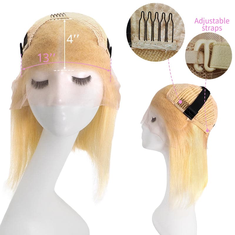 Lace Front 13x4 Human Hair Wigs Bob Straight Bleach Blonde Middle Parted E-LITCHI Hair