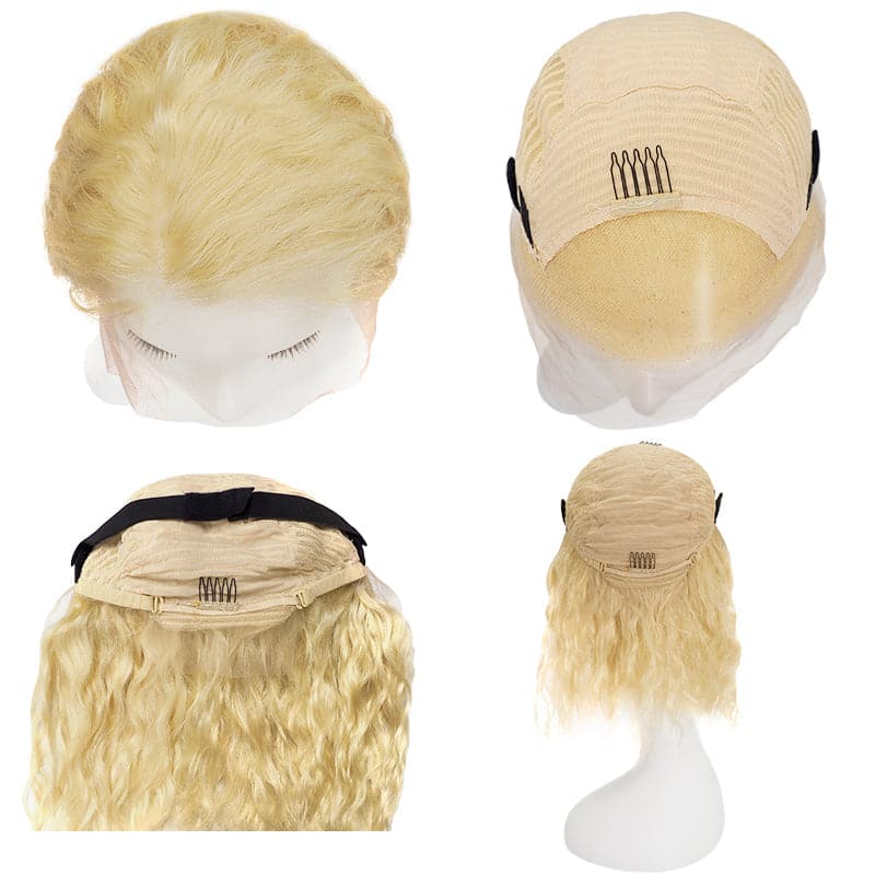 Lace Front 13x4 Human Hair Wigs Bob Wavy Bleach Blonde Side Parted E-LITCHI Hair