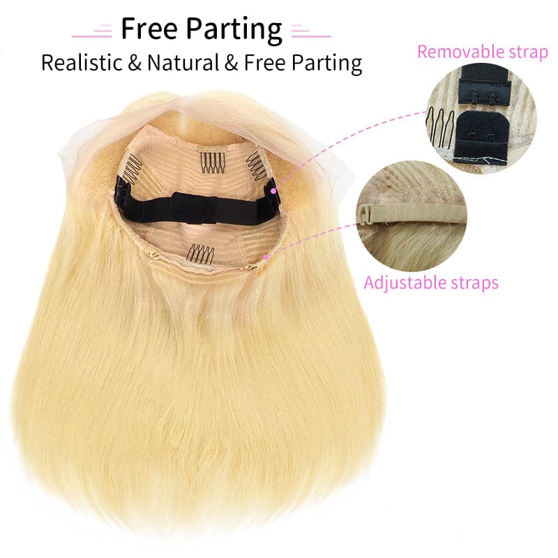 Lace Front 13x4 Human Hair Wigs Bob Straight Bleach Blonde Side Parted E-LITCHI Hair