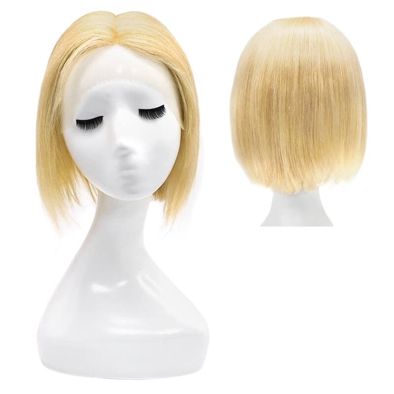 Human Hair Lace Front U Part Short Bob Wig Straight Bleach Blonde