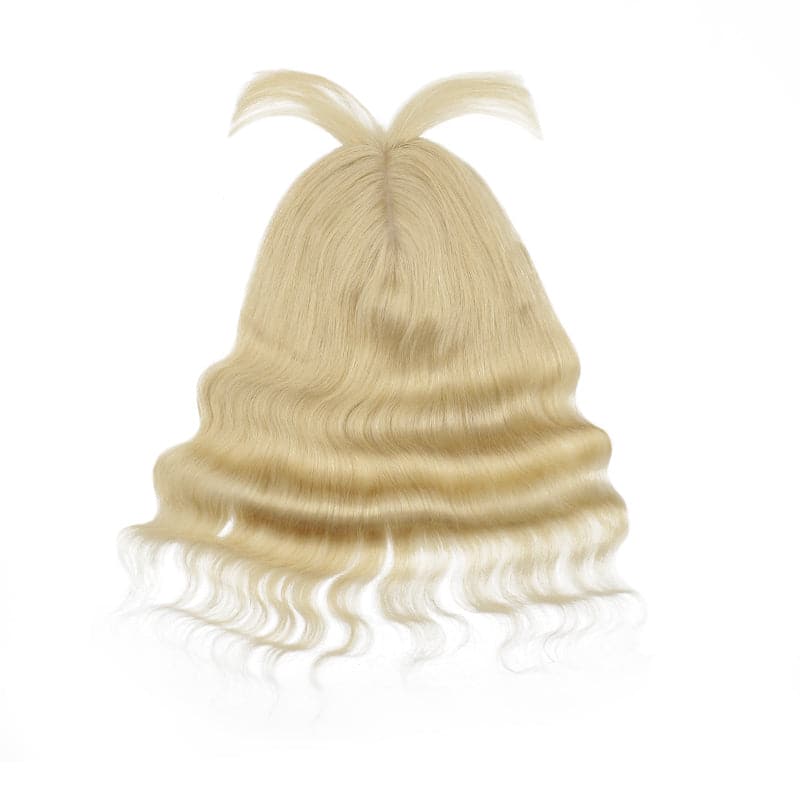 Wavy Human Hair Topper With Bangs For Thinning Hair Bleach Blonde 13*15cm Silk Base E-LITCHI