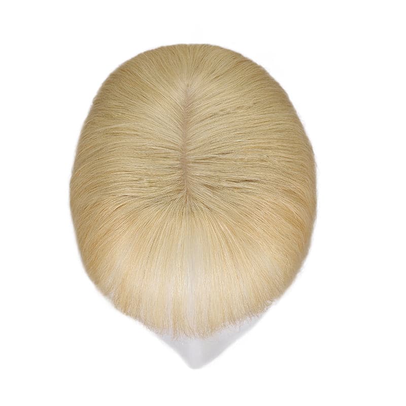 Wavy Human Hair Topper With Bangs For Thinning Hair Bleach Blonde 13*15cm Silk Base E-LITCHI