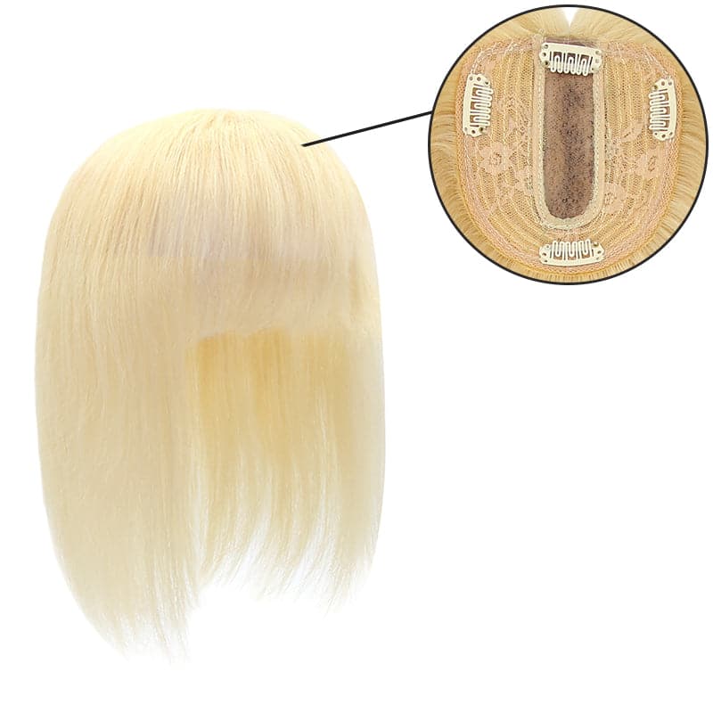 Susan ︳Bleach Blonde Human Hair Topper With Bangs For Women Thinning Crown 10*12cm Silk Base E-LITCHI