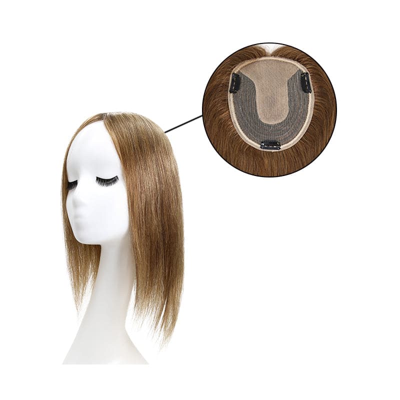 Human Hair Topper For Thinning Hair Light Brown 13*15cm Silk Base E-LITCHI
