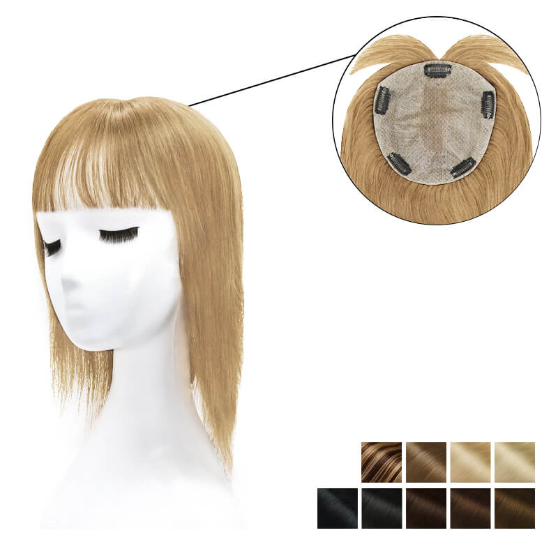 Human Hair Topper With Bangs 15*16cm Base All Shades E-LITCHI