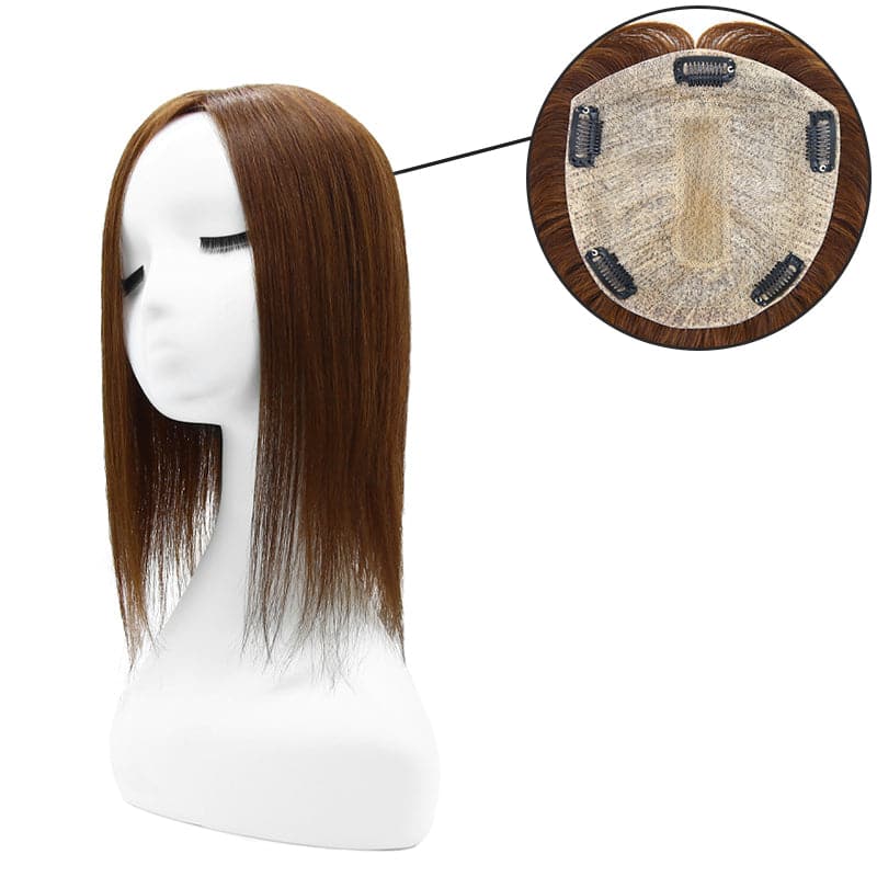 medium brown extra large silk base human hair topper for thinning hair