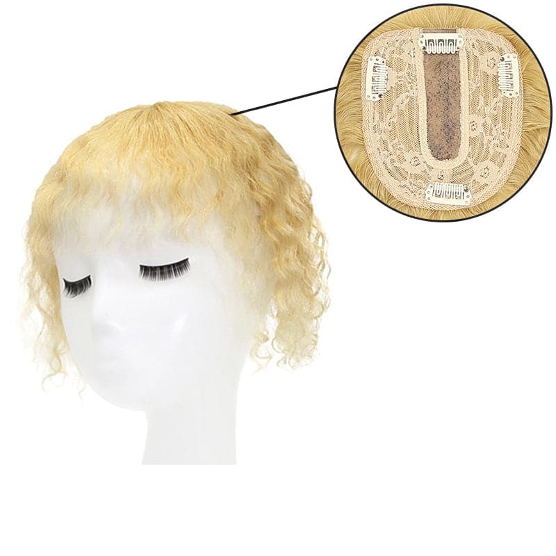 Susan ︳Curly Human Hair Topper With Bang For Thinning Crown 10*12cm Silk Base Natural Blonde E-LITCHI® Hair