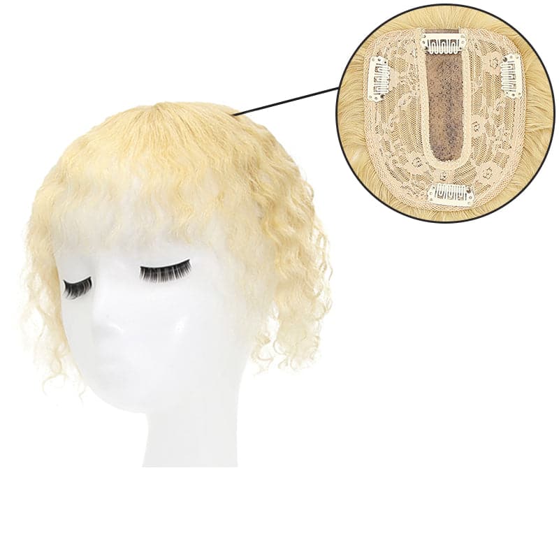 Susan ︳Curly Human Hair Topper With Bang For Thinning Crown 10*12cm Silk Base Bleach Blonde E-LITCHI® Hair