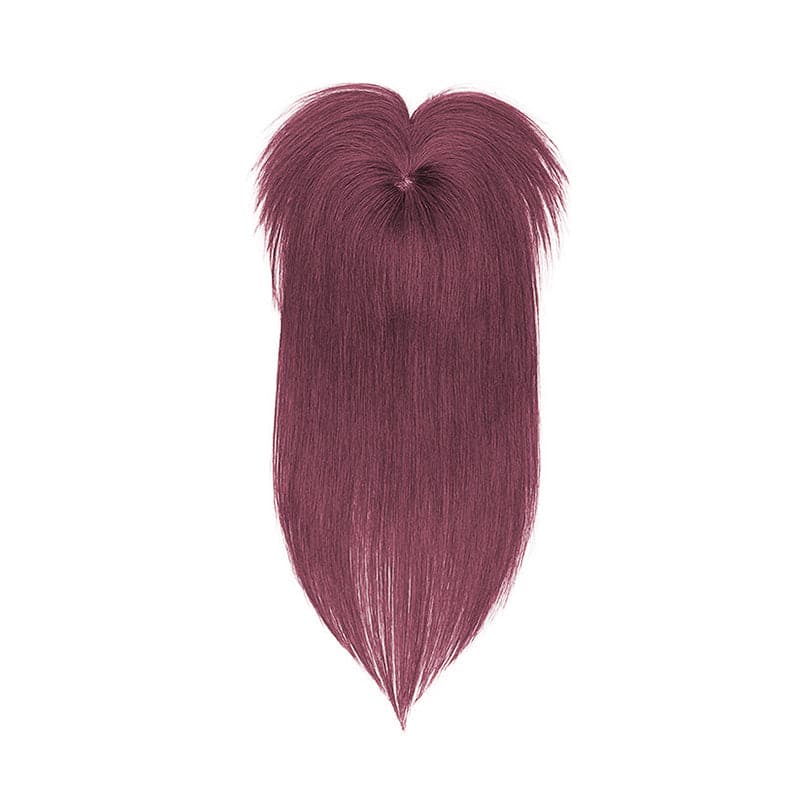 Wine Red Human Hair Topper With Bang For Women Thinning Crown 10*10cm Base E-LITCHI