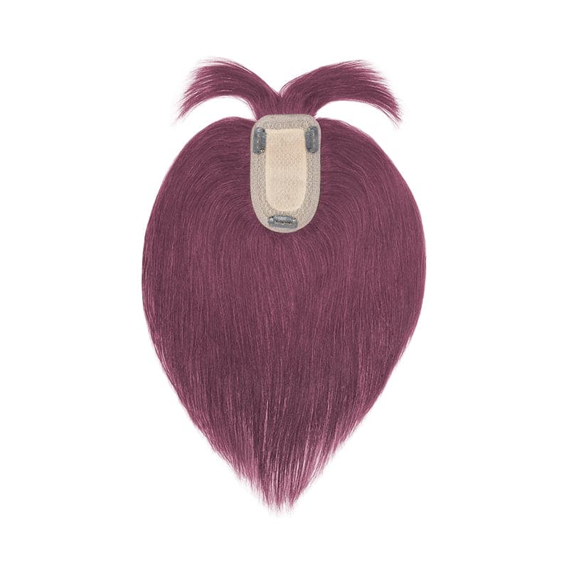 Wine Red Human Hair Topper With Bangs For Women Thinning Crown 7*13cm Base E-LITCHI Hair