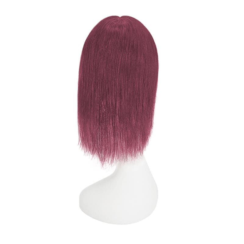 Wine Red Human Hair Topper With Bangs For Women Thinning Crown 7*13cm Base E-LITCHI Hair