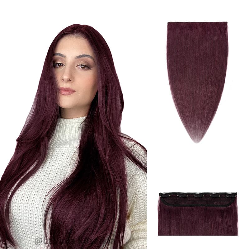 Clip Ins Human Hair Extension Single Weft Wine Red Light Volume E-LITCHI