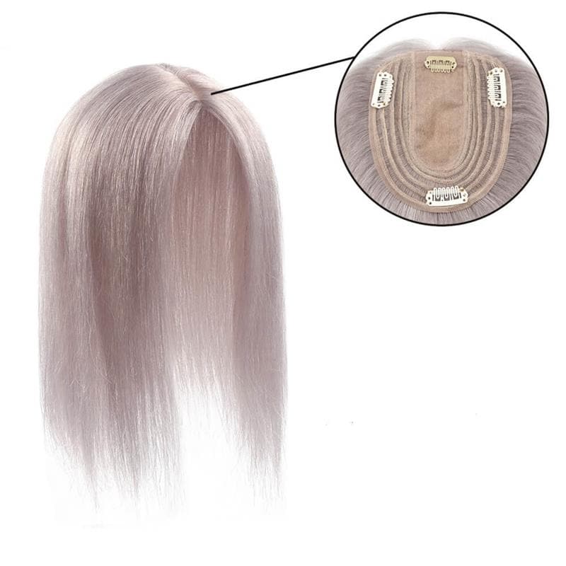 Susan ︳Silver Gray Human Hair Topper For Women Thinning Crown 10*12cm Silk Base E-LITCHI