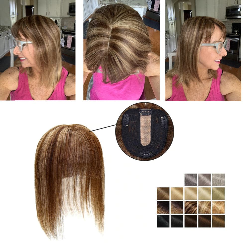 Susan ︳Clip in Bangs Hair Topper For Women, 6-18", 10*12cm Base, Mix Brown Dark Blonde E-LITCHI