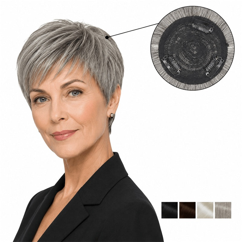 salt and pepper short human hair topper