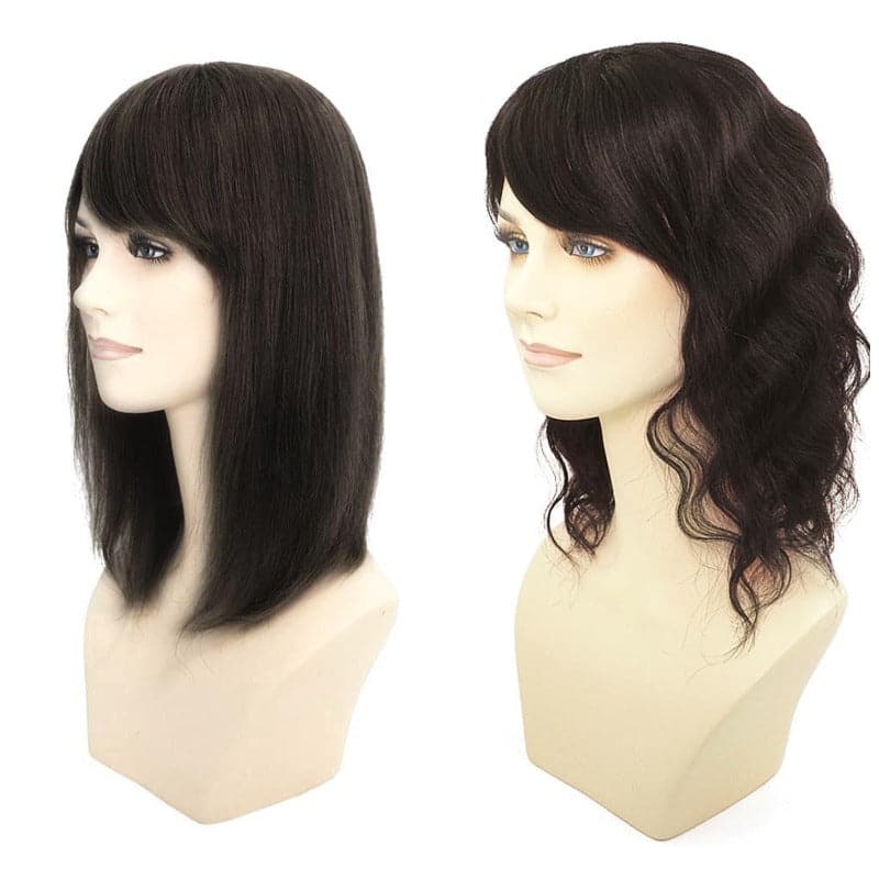 Dark Brown Human Hair Topper With Bangs For Women Hair Loss 13*13cm Silk Base E-LITCHI Hair
