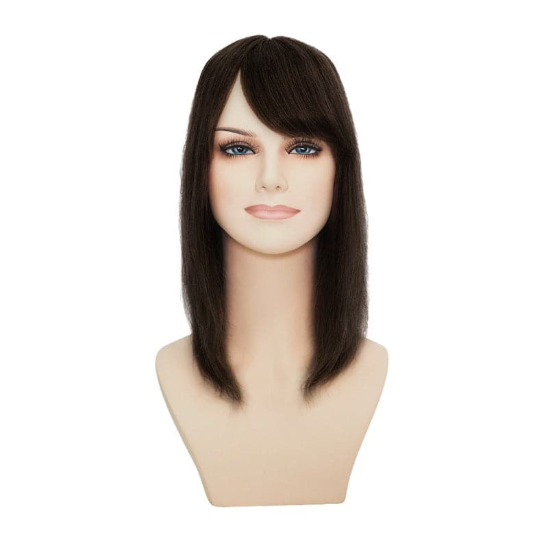 Dark Brown Human Hair Topper With Bangs For Women Hair Loss 13*13cm Silk Base E-LITCHI Hair