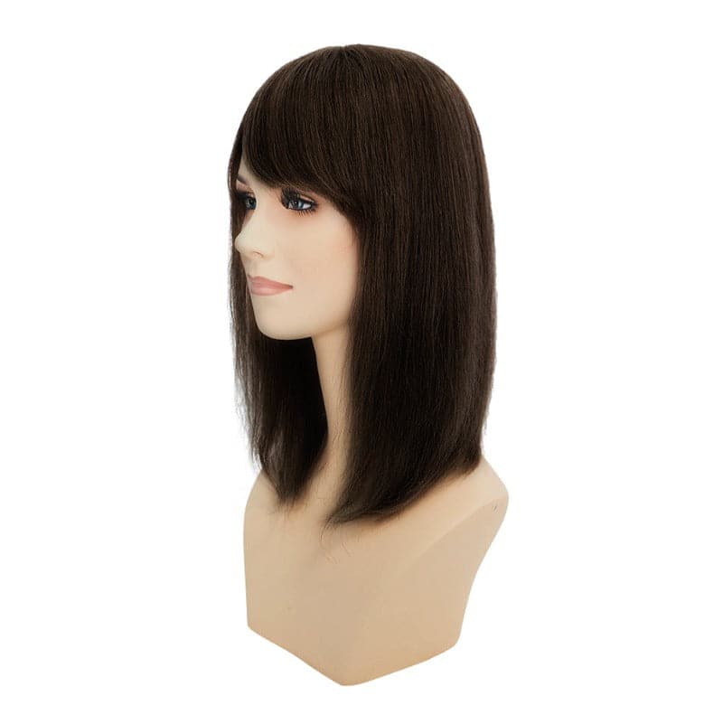 Dark Brown Human Hair Topper With Bangs For Women Hair Loss 13*13cm Silk Base E-LITCHI Hair
