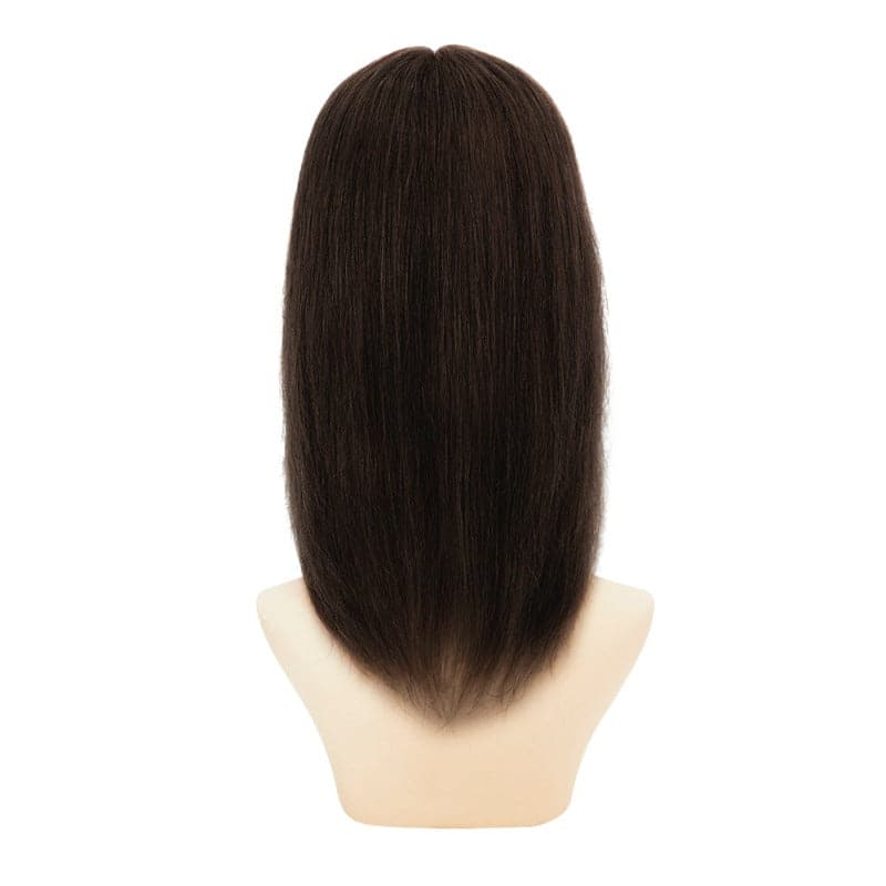 Dark Brown Human Hair Topper With Bangs For Women Hair Loss 13*13cm Silk Base E-LITCHI Hair