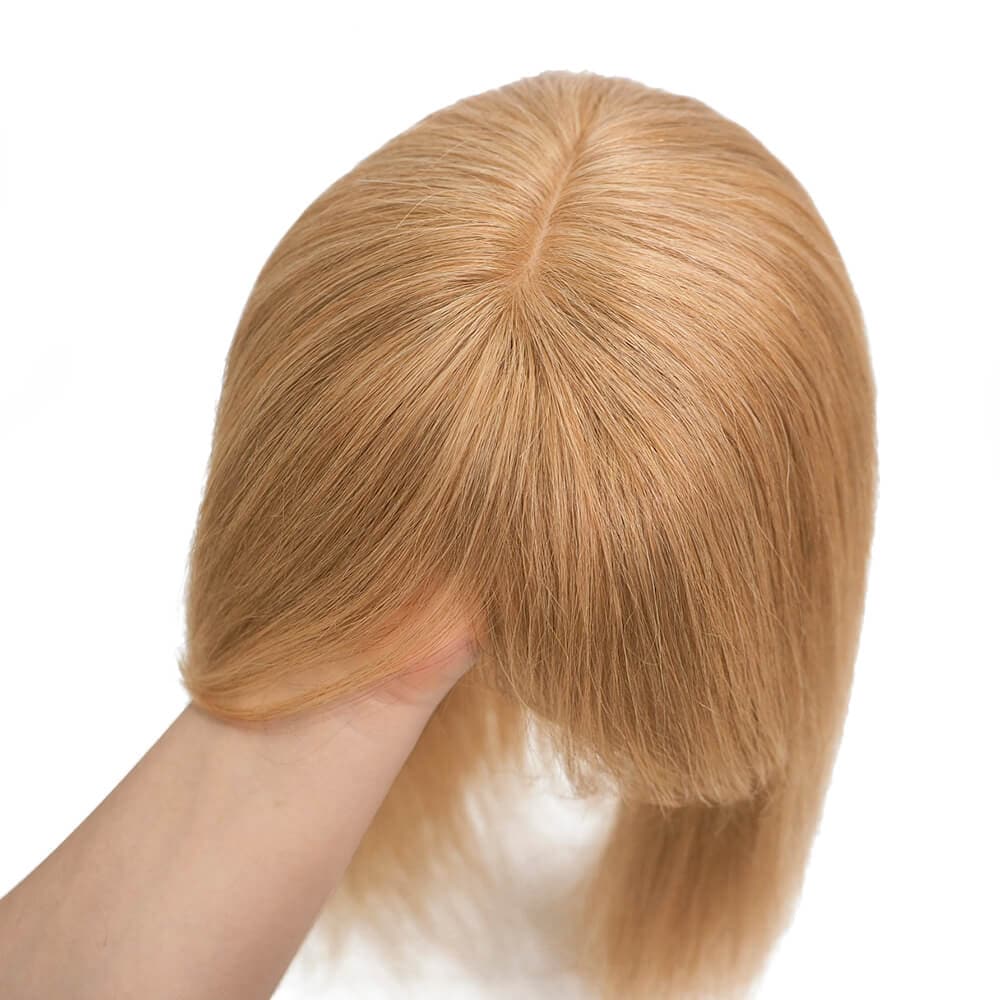 Echthaar-Topper mit Pony für Frauen, Haarausfall, 13 x 13 cm, Seidenbasis, alle Farbtöne