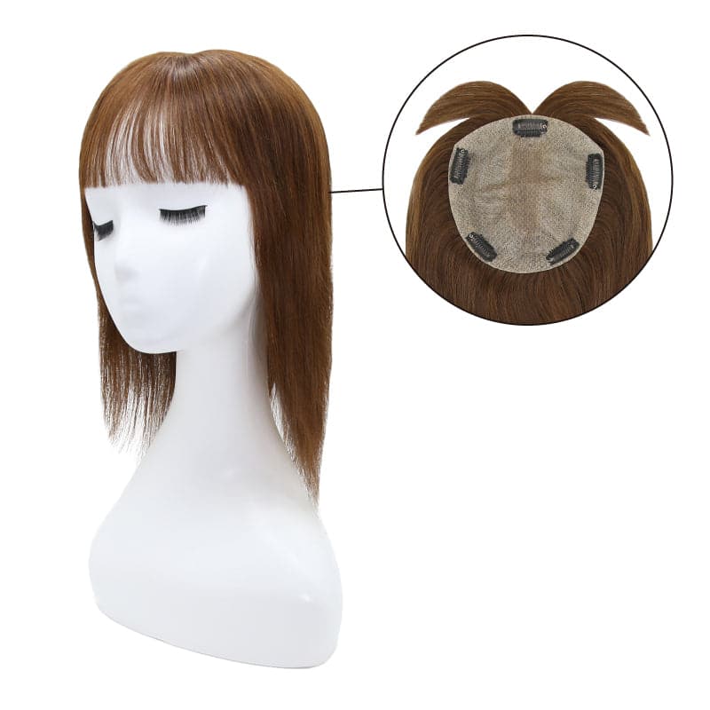 medium brown extra large silk base human hair topper for thinning hair