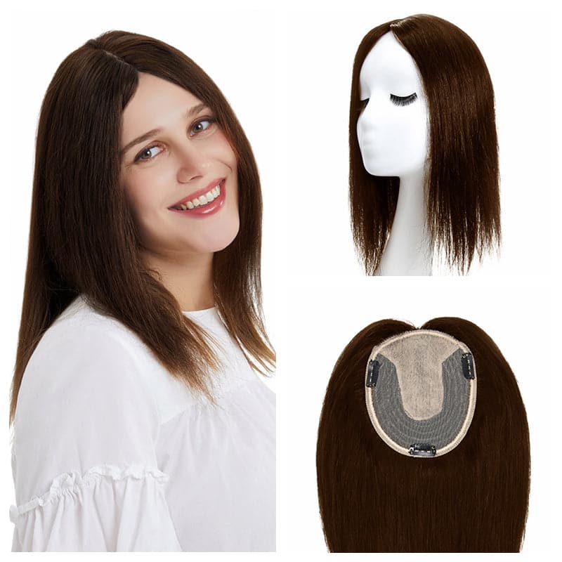 Brown 13*15cm Silk Base Human Hair Topper E-LITCHI