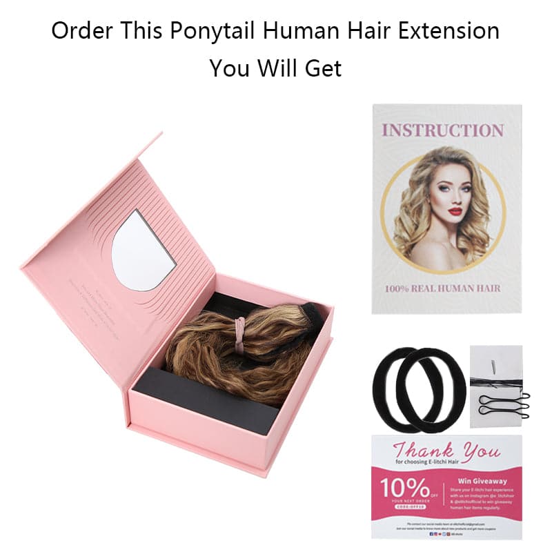 Curly Blonde Wrap Around Ponytail Human Hair Extensions E-LITCHI