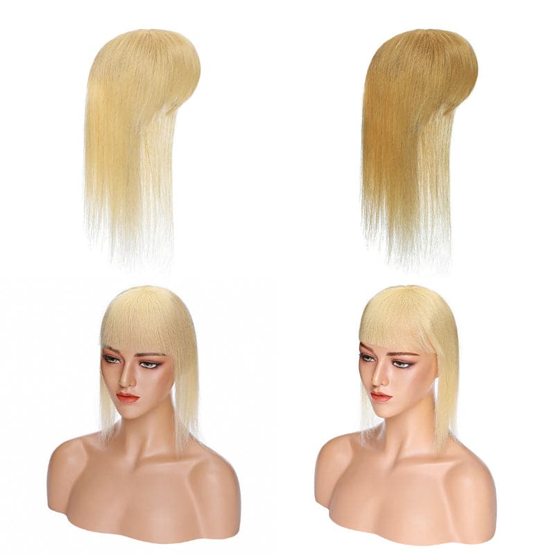 Blonde Human Hair Topper With Bang 10*10 Base For Women Thinning Crown E-LITCHI