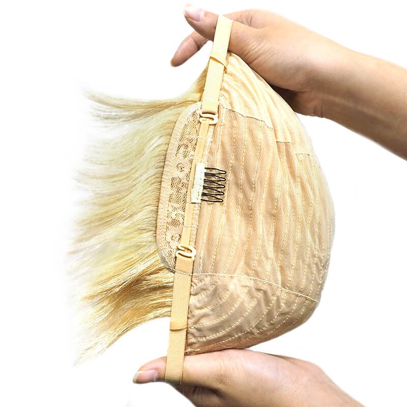 Echthaar-Perücke mit U-Teil und kurzer Bob-Bob-Perücke, gerade, blond, mit Spitze vorne