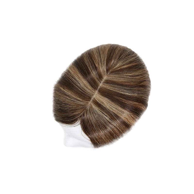 Human Hair Topper For Thinning Hair Caramel Highlights 13*15cm Silk Base E-LITCHI