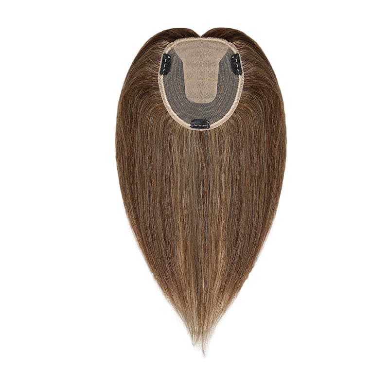 Human Hair Topper For Thinning Hair Caramel Highlights 13*15cm Silk Base E-LITCHI
