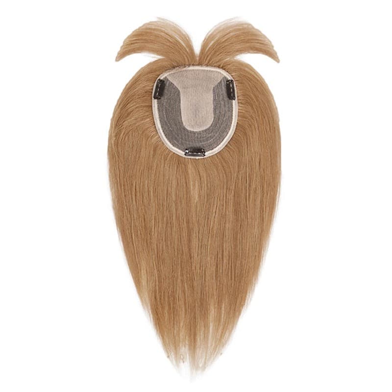 Topper de cheveux humains avec frange pour cheveux clairsemés, Base en soie blond foncé 13*15cm